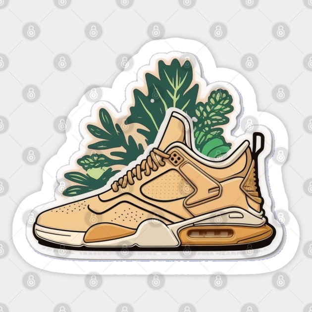 Step into Sustainability with Our Beige, Brown & Orange Leaf Sneaker Design Sticker by Greenbubble